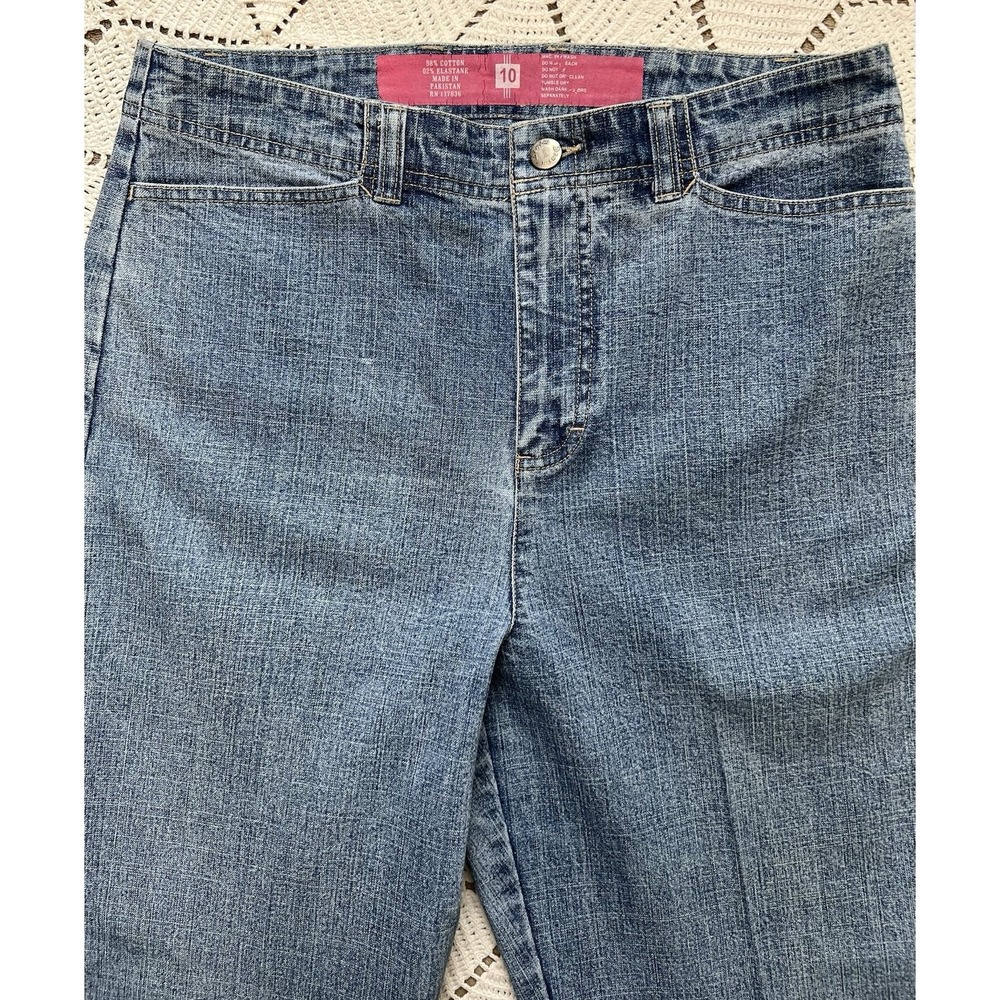 Y2K Embroidered Floral Cropped Jeans Mid Rise Artsy Cottage Size 10 98% Cotton - Picture 3 of 11